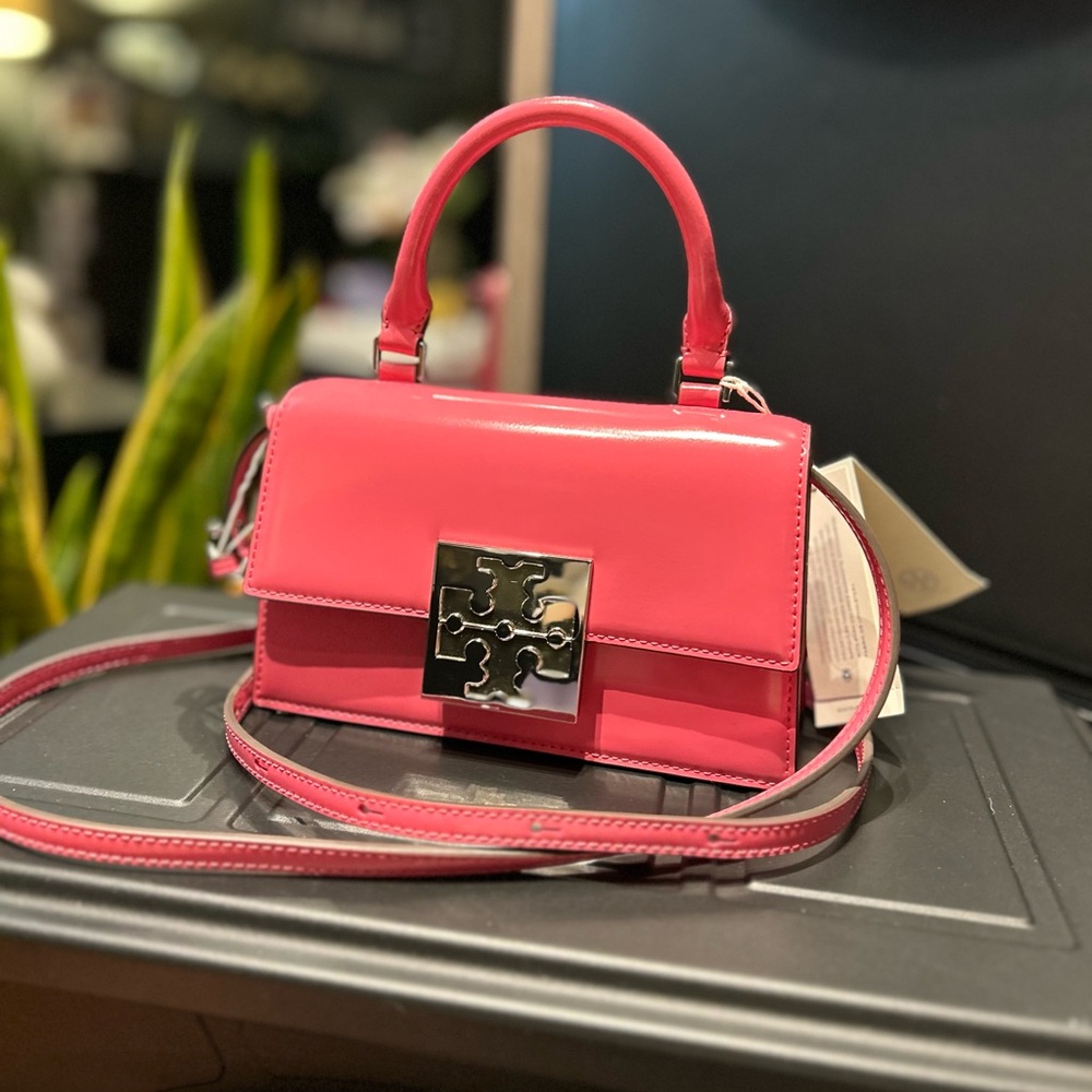 AUTH NWT Tory Burch Bon Bon Mini Top-Handle Spazzolato Leather Crossbody Bag